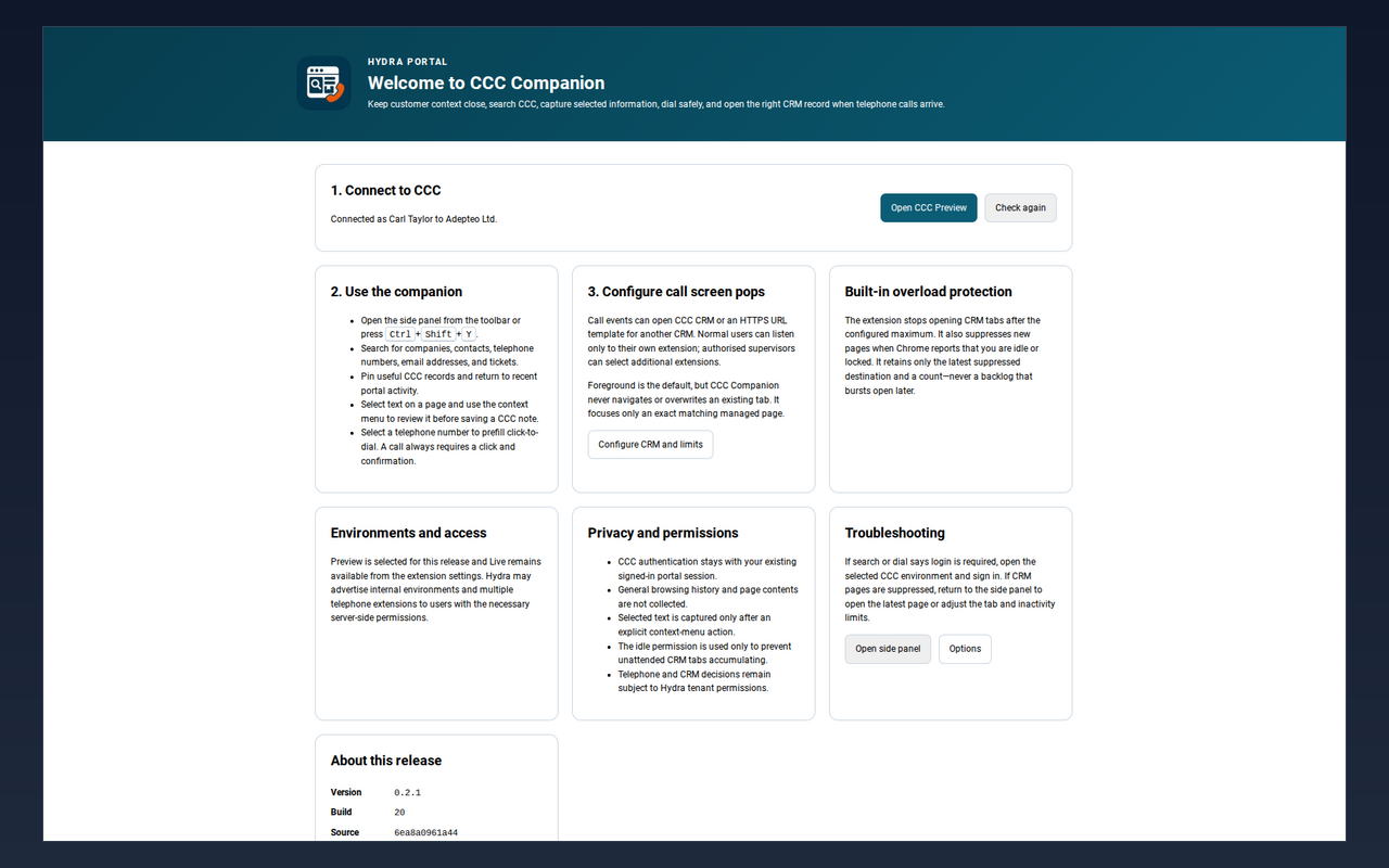 CCC Companion welcome and onboarding page
